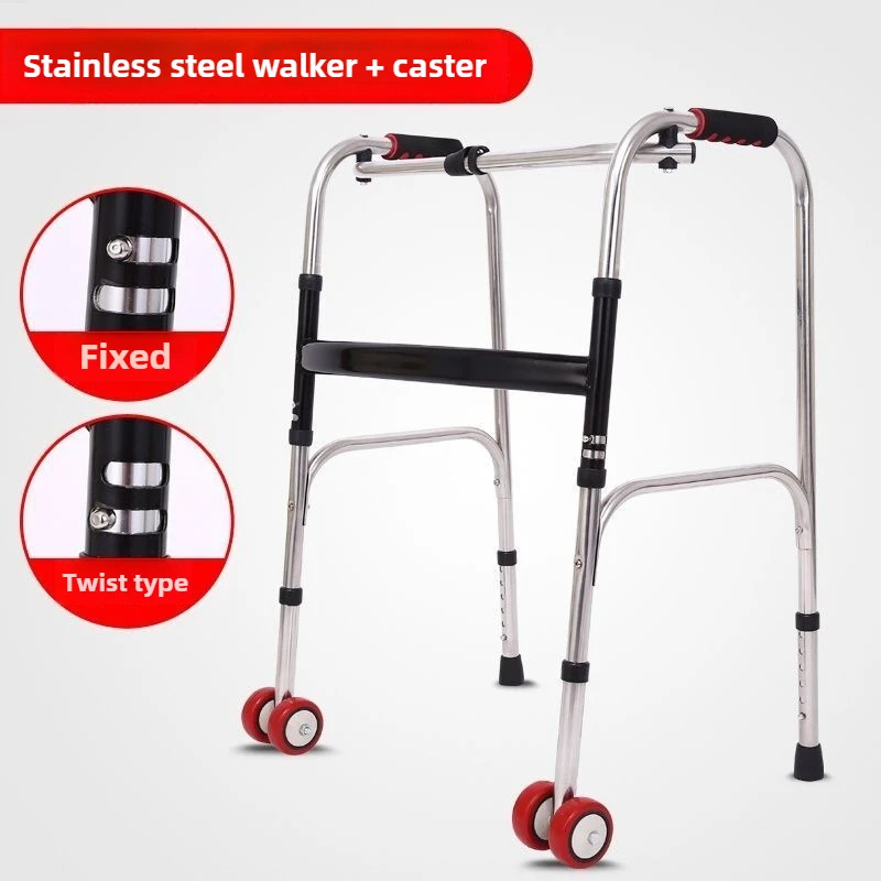 Aluminum Alloy Shower Chair Height-Adjustable Hand Push Cart  Anti-Fall Walker with Handles Non-Slip Elderly Assistance Aid