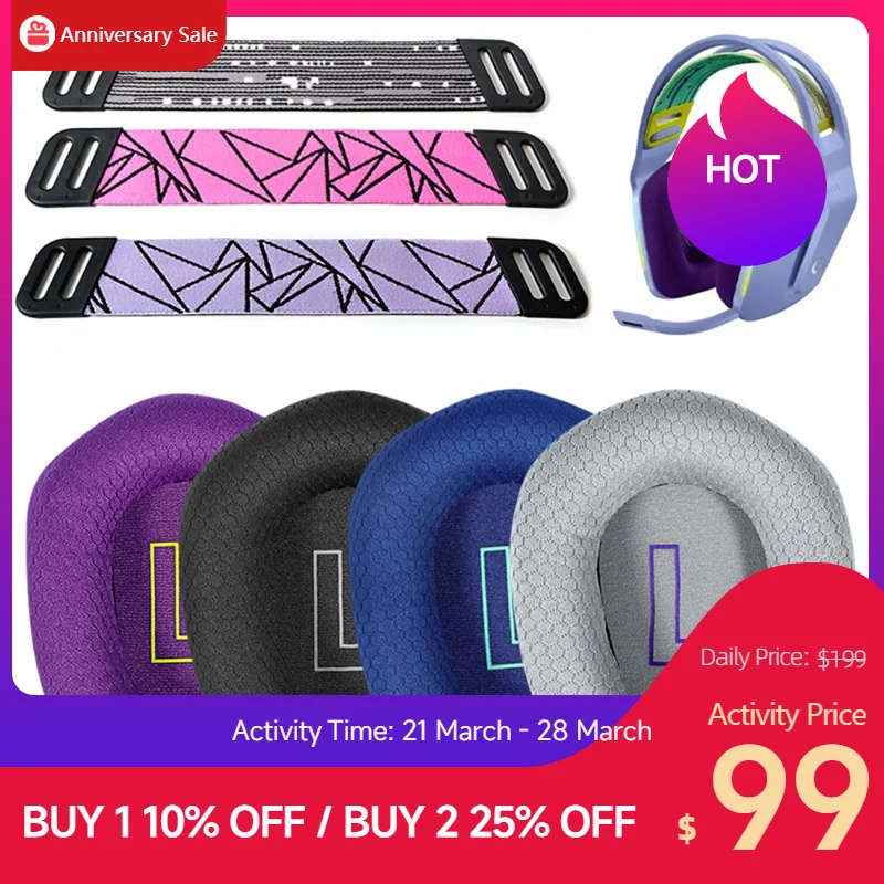 แผ่นรองหูโฟมจำรูป ivinxy, อะไหล่ทดแทนเบาะรองหูตาข่ายระบายอากาศได้สำหรับ Logitech G733 G335