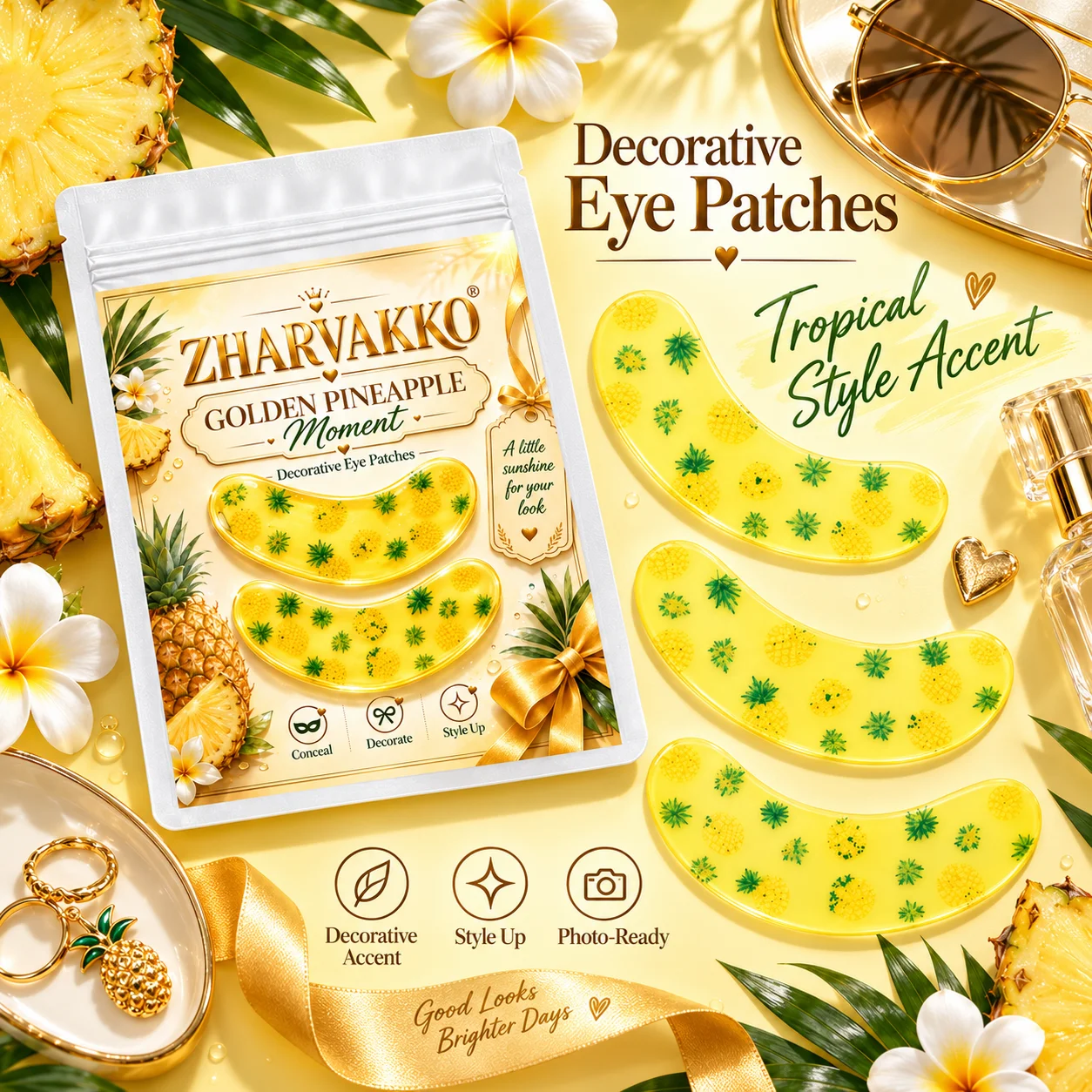 4/8pcs Pineapple Print Decorative Eye Patches, Glossy-Look, Bright Tropical Style for Beach Photos, Summer Parties & Vacations