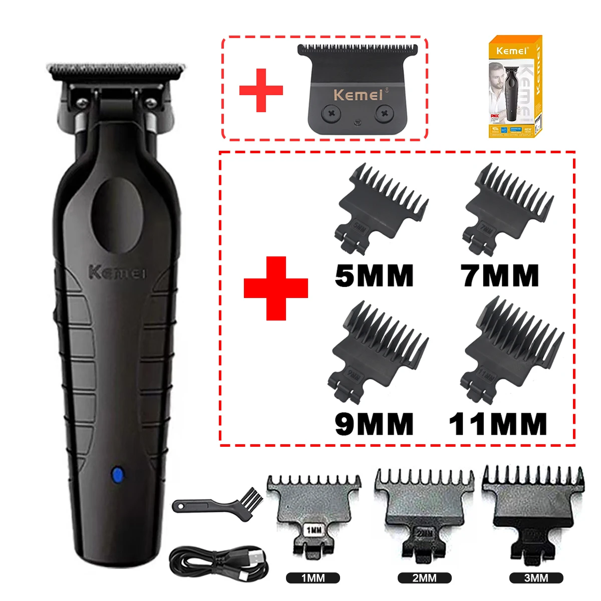 Kemei 2299 Barber Kabelloser Haarschneider 0mm Zero-Gap Konturenschneider Professionelle Elektrische Finish-Schneidemaschine