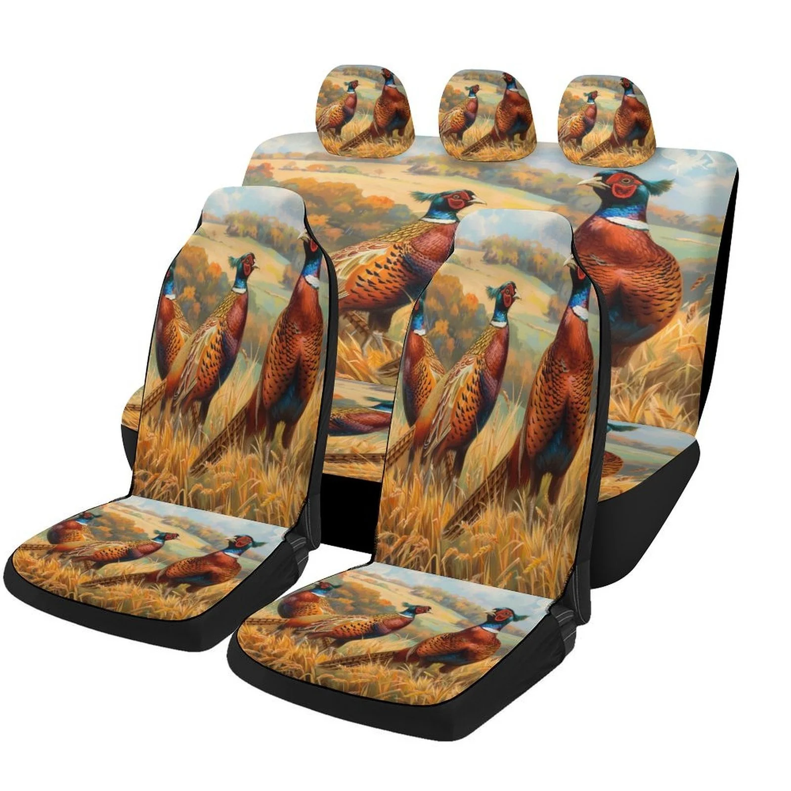 Pheasants In Field Designed Car Seat Covers Set For Most Cars, Trendy Breathable Decorative Car Seat Protector Covers Full Set,
