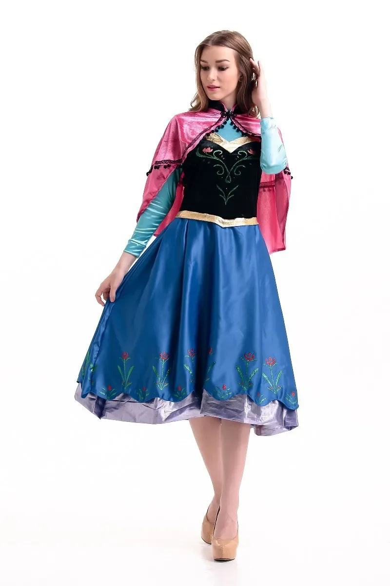 Adult Deluex Anna Princess Costume Women Fantasia Cosplay Blue Long Dress Anime Party Fancy Dress Halloween Costumes