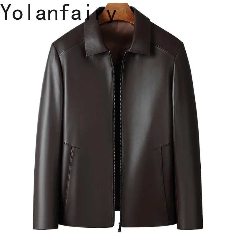 

YOLANFAIRY Real Sheepskin Genuine Leather Jackets Man Autumn Winter Detachable White Duck Down Liner Business Brown Puffer Coat