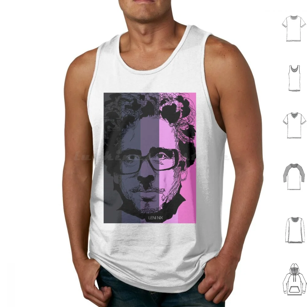 Tim Burton In Stripy Background! Tank Tops Print Cotton Tim Burton Movies Cinema Filmmaking Filmmaker Beatlejuice Ed Wood