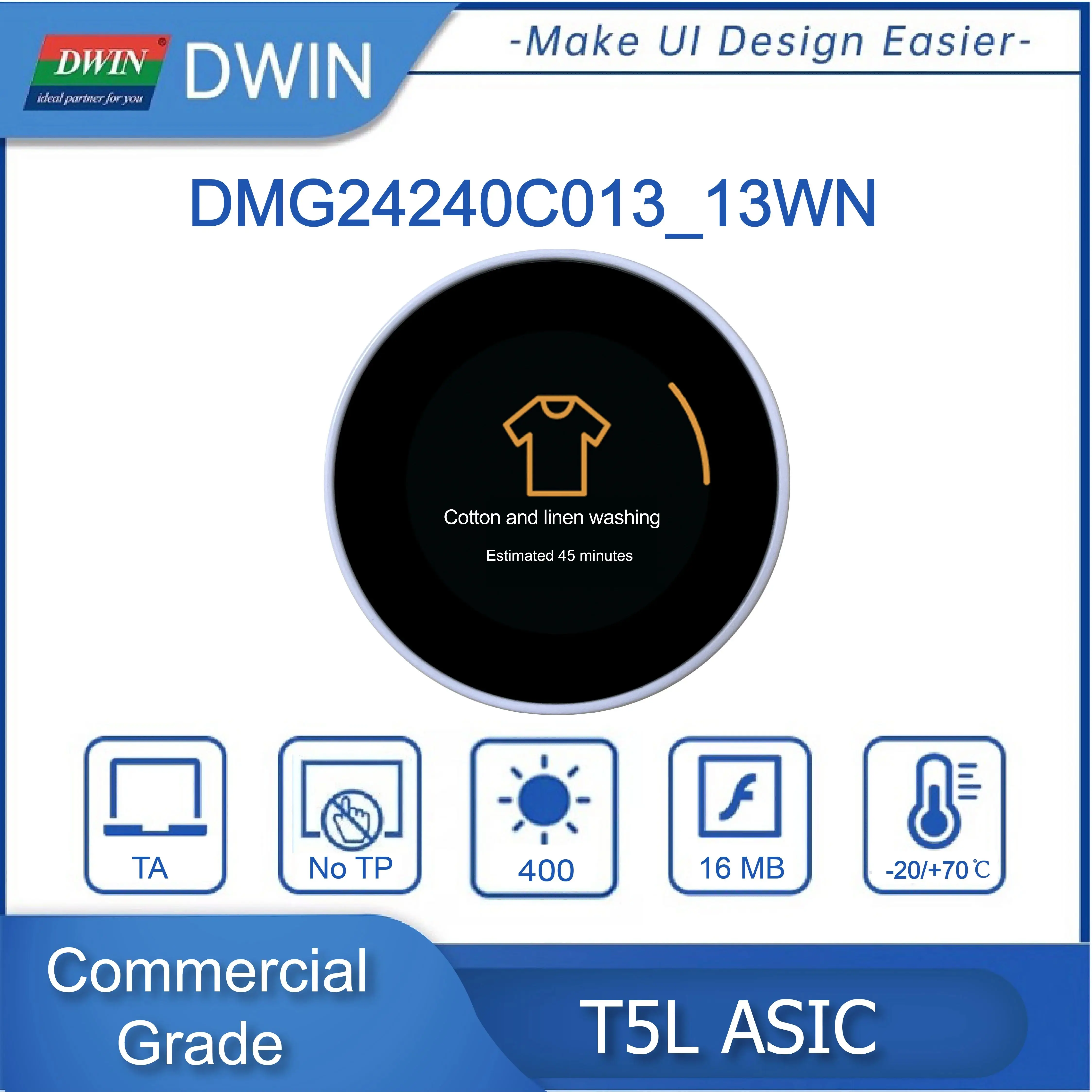 DWIN 1.3-inch 240*240 Pixels Resolution 262K Colors  IPS-TFT-LCD Wide Viewing Angle Circular Rotary Screen DMG24240C013_13WN