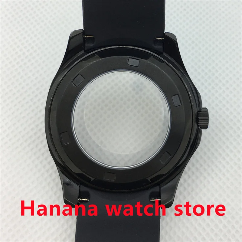 BLIGER 40 مللي متر ساعة رجالي مربعة حافظة PVD أسود حافظة ياقوت زجاج ساعة بحزام مطّاطي زجاج خلفي غطاء ل NH35 NH36 PT5000 حركة