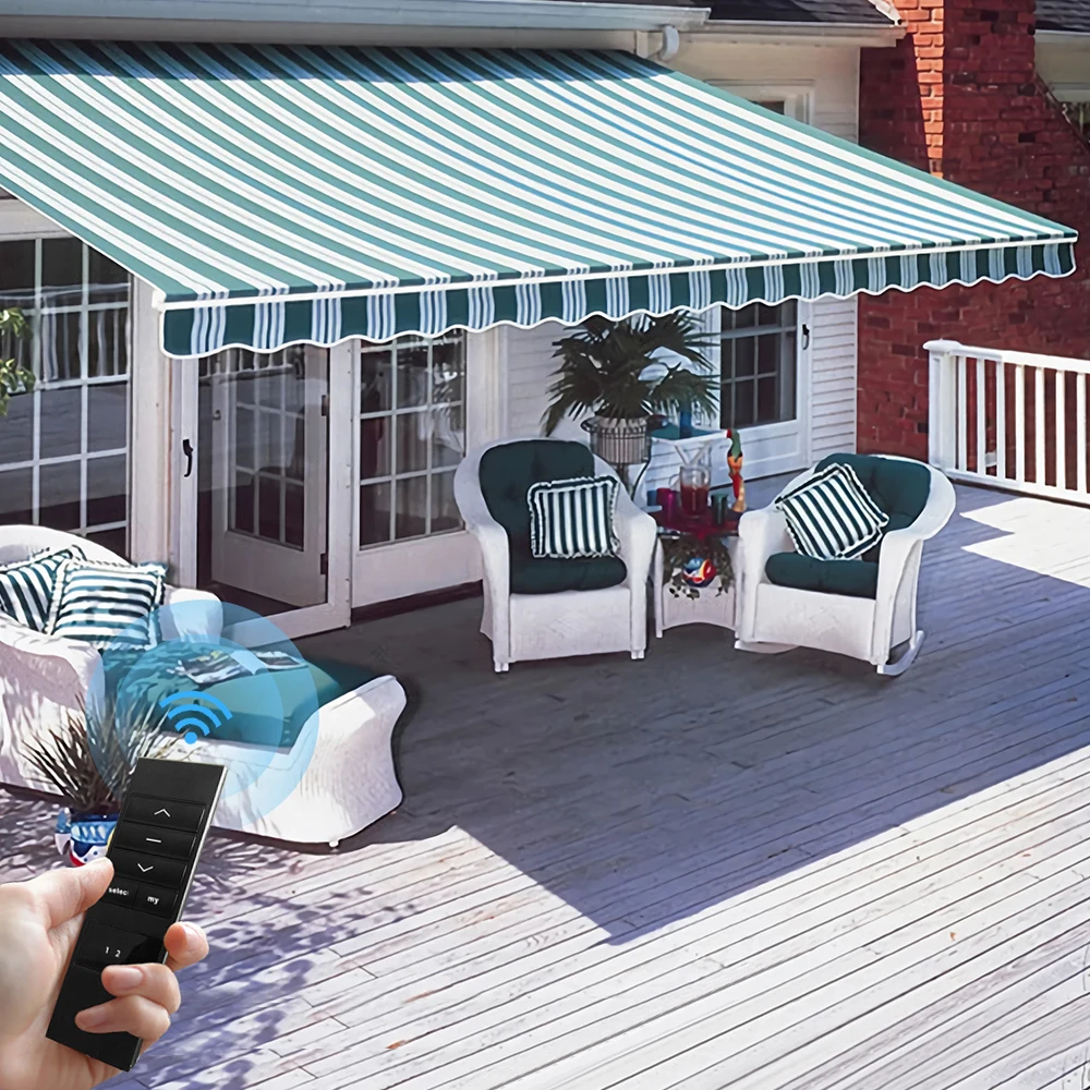 

Aluminum Polyester Window Awning, Waterproof UV Resistant Remote Control Retractable Folding Outdoor Sunshade
