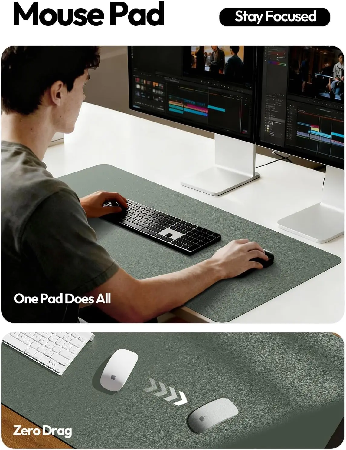 Leather Desk Pad Protector, Large Mouse Pad with Non-Slip Backing for Office and Home, 23.6x13.8 Inches Dark Green - view 4