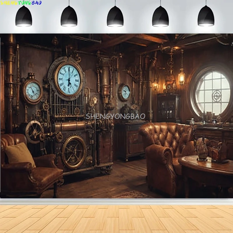 

Antique Furniture Room Photography Backdrops Functional Desk Chair Wall Clock Gift Shop Library Photo Studio Background FG-04
