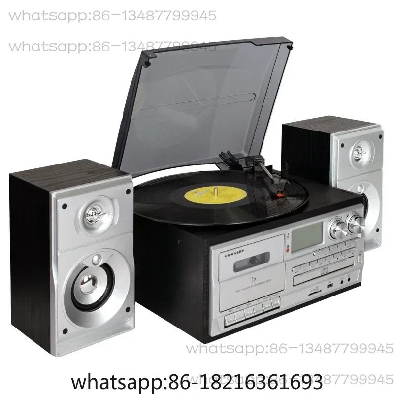 Phonograph LP vinyl record player, home European style CD cassette receiver, Bluetooth sound system, old electric retro
