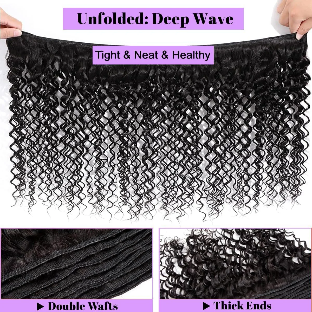 Deep Wave Natural Color Bundles Brazilian Hair Extension Remy Hair Bundles One Weave Unprocessed 1/ 3/4 Pieces