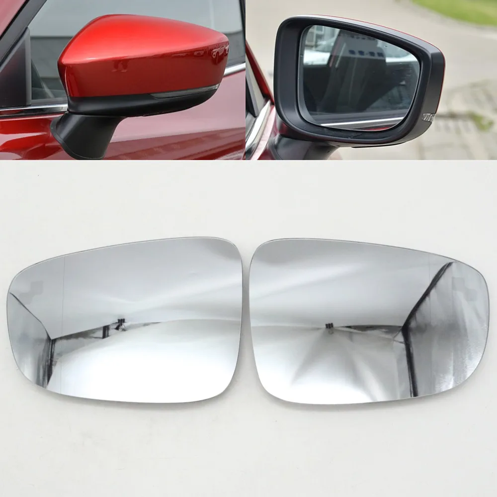 Exterior Door Side Heated Rearview Mirror Glass W/ Blind Spot Mark Wide Angle View Anti-glare For Mazda 3 BM BN 2013-2019