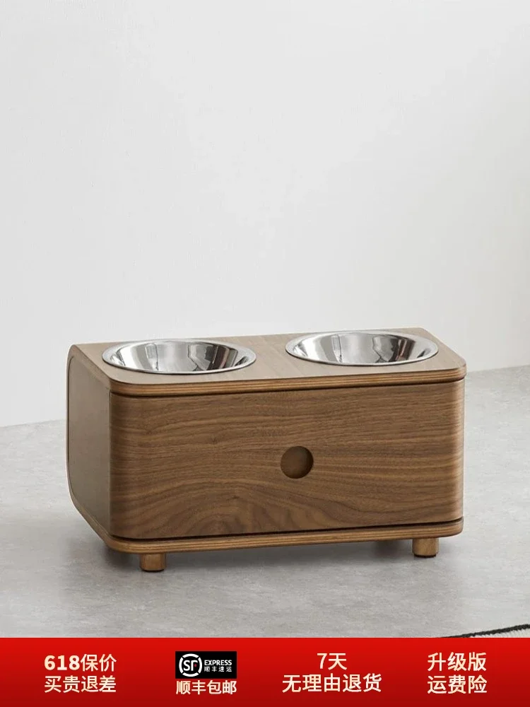 HomeAire cat bowl stainless steel dog bowl cat anti-black chin dog anti-knock rice basin solid wood pet products