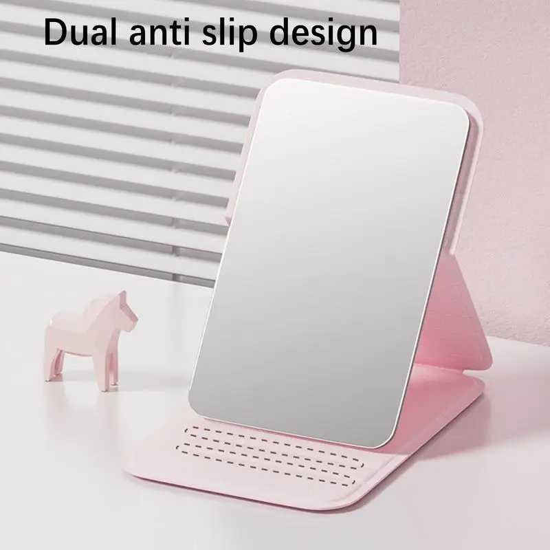 Foldable Travel Mirror Crystal Clear Reflection Outdoor Travel Desktop Makeup Mirror No Distortion Handheld Makeup Pocket Mirror