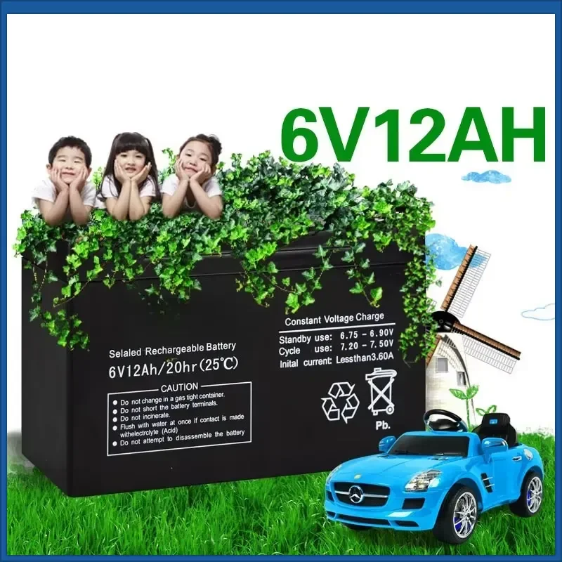 6V 12Ah Sealed Lead Acid Battery for Kids Ride-On Toys Maintenance-Free Backup Battery