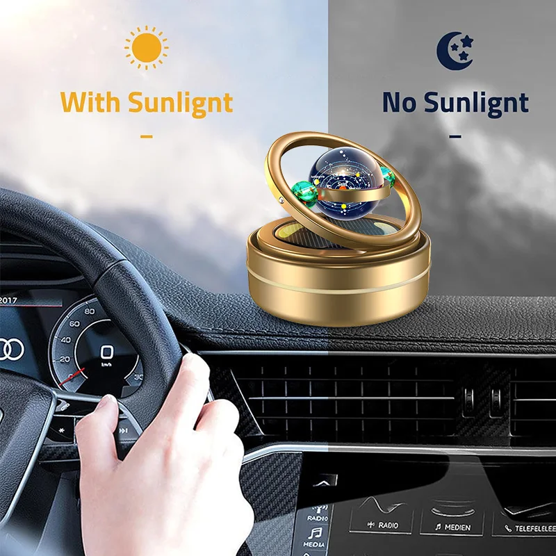 Solar Car Essential Oil diffuser Rotary Suspension Galaxy Car Diffuser Fragrance Aromatherapy ornament with fragrance tablets