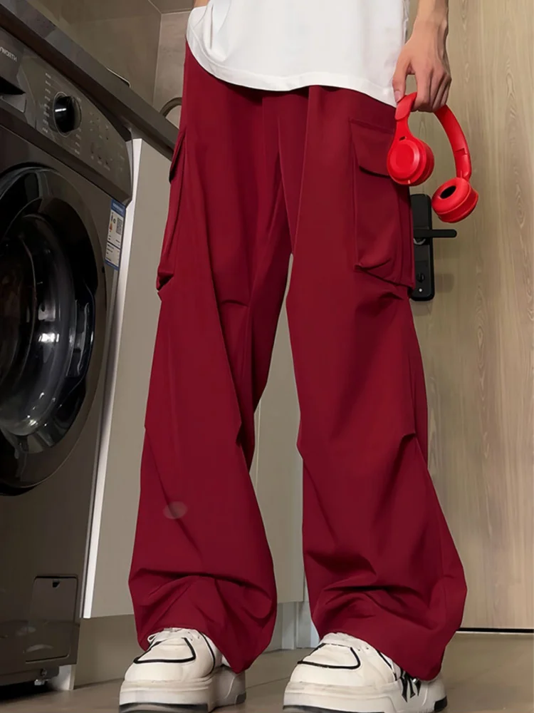 Ropa de trabajo recta, pantalones informales, pantalones Cargo de pierna ancha, pantalones de mujer de Color puro a la moda, pantalones de pareja de cintura alta, estilo callejero 2025