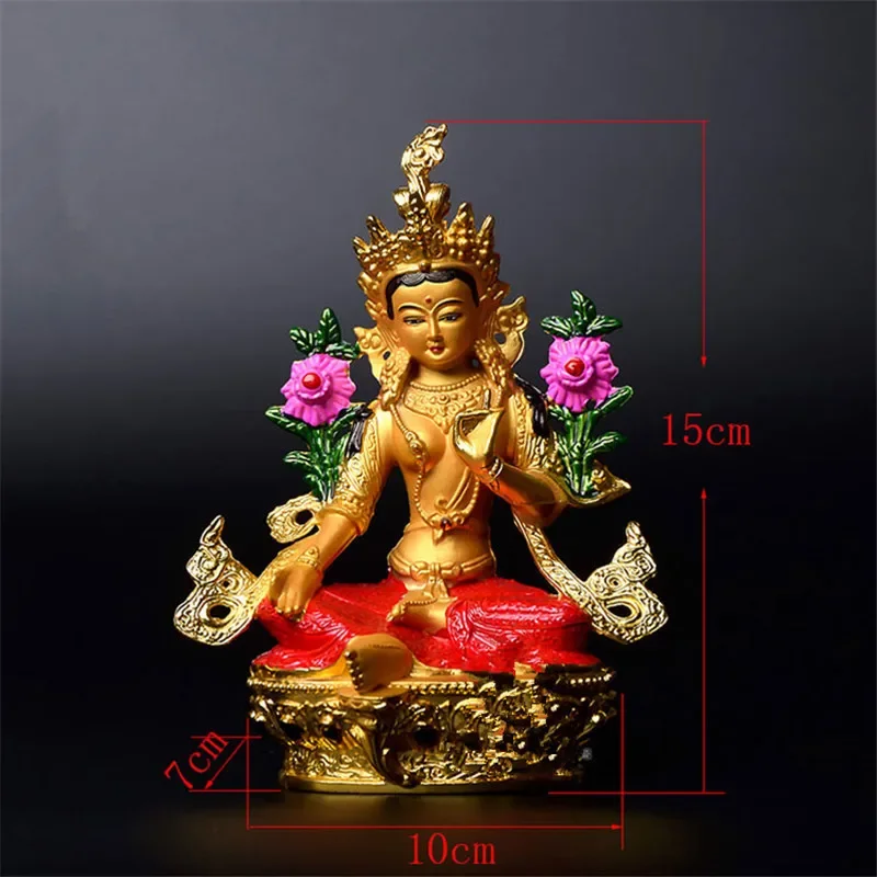 Holy Bodhisattva Statue Fantastic Tibetan Tantric Buddha Eight Mascot Alloy Painted Green Tara Carry Small Statue Car Decoration