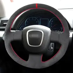 For Audi A3 8P Sportback A4 B7 A6 S4 C6 Saloon Seat Exeo Hand-stitched Soft Suede Leather Car Interior Steering Wheel Cover Trim