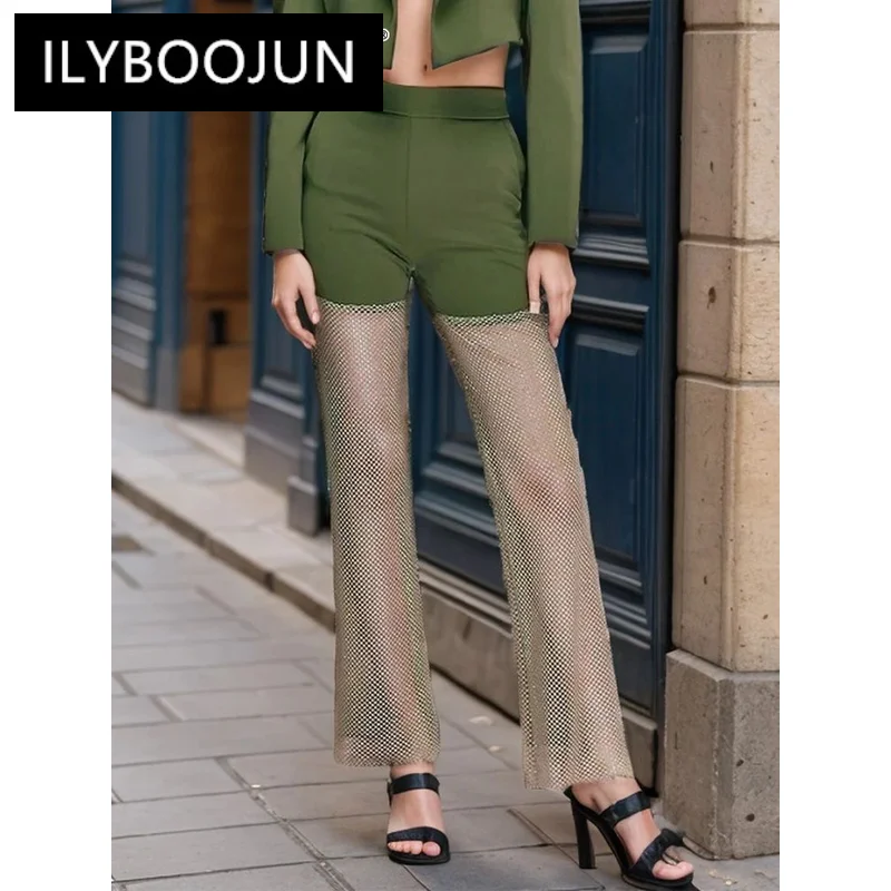 ILYBOOJUN Colorblock Spliced Diamonds Chic Pants For Women High Waist Patchwork Zipper Minimalist Trouser Female Fashion New