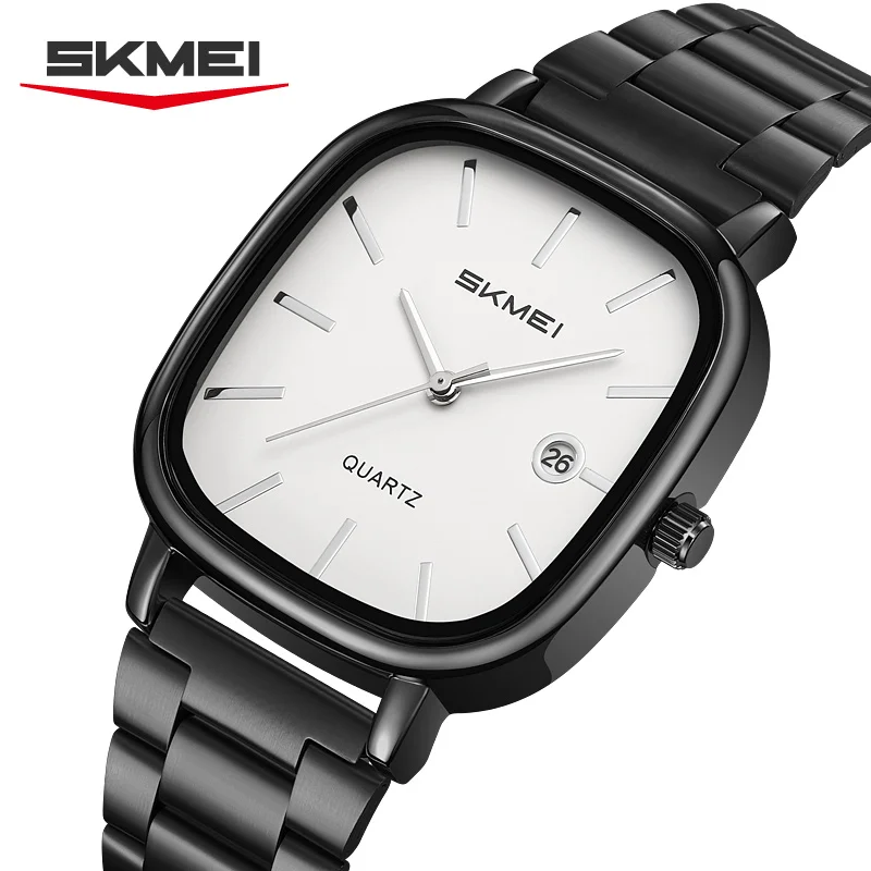

SKMEI 2551 стальной ремешок 30 м водонепроницаемость время функция даты мужские кварцевые часы ретро квадратный корпус из цинкового сплава золото нержавеющая сталь