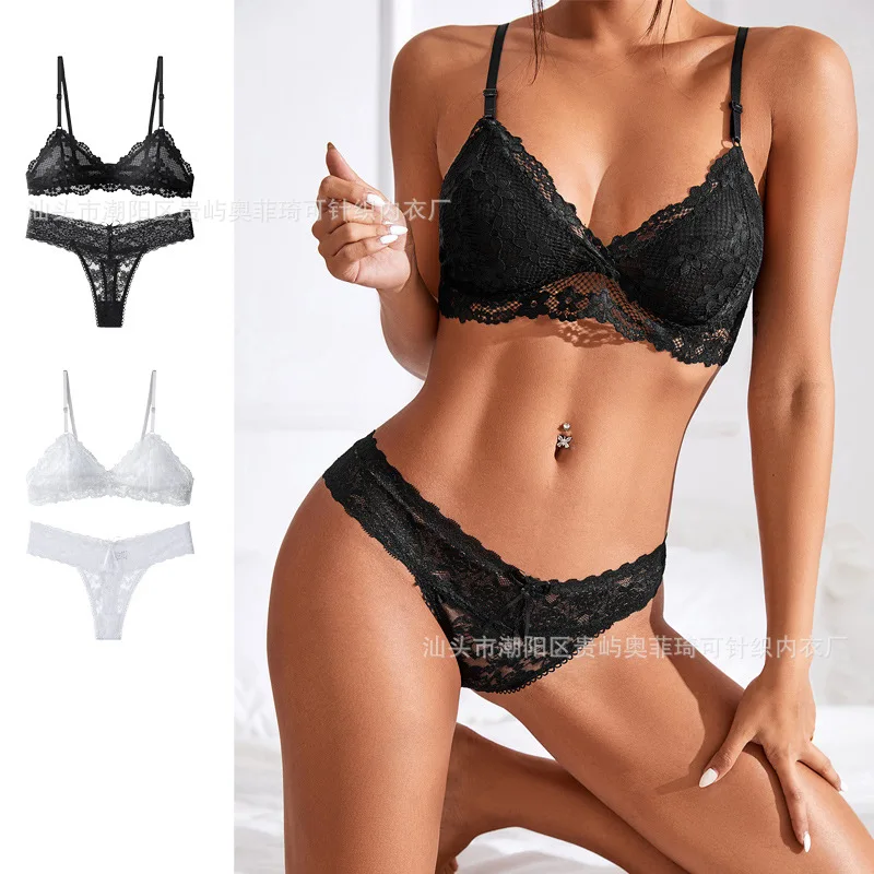 

European and American deep V ultra-thin seamless lace sexy back without steel ring or chest pad breathable bra women's underwear