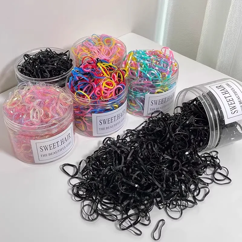 

500Pcs Girls Hair Ties Set Boxed Thick - Colorful Elastic Soft Rubber Bands Ponytail Holders & Headbands for Kids Accessories