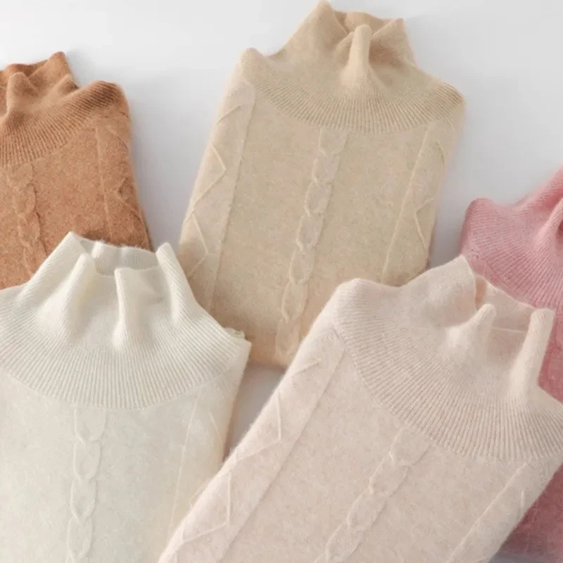 여성용 니트 터틀넥 스웨터, 루즈한 캐주얼 긴팔 풀오버, 두꺼운 따뜻한 스웨터, 2024 신상 한국 스타일 패션