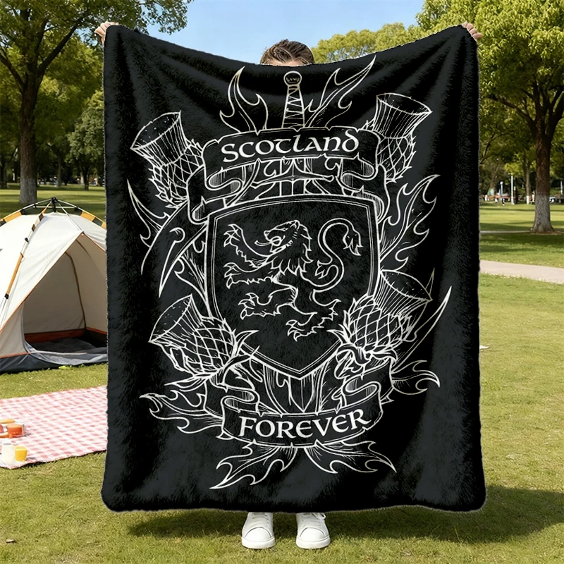 Scotland Forever Flannel Throw, 1743 Standing Stones Cozy Blanket, Celtic Crest Warm Blanket