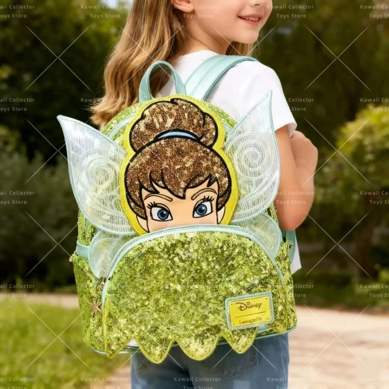 

Hot Disney Loungefly Tinker Bell Sequined Ladies Mini Backpack Anime Peripheral Children'S Satchel Cute Princess Backpack Gift