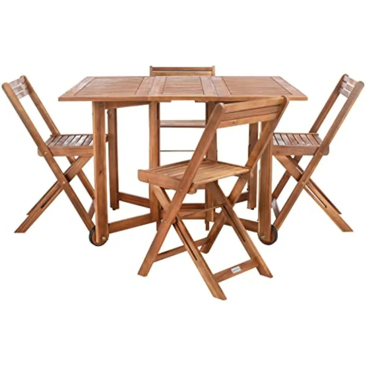 Outdoor 5-Piece Folding Dining Ensemble in Natural Acacia Wood Featuring Rectangular Table and Four Stackable Director Chairs Pe