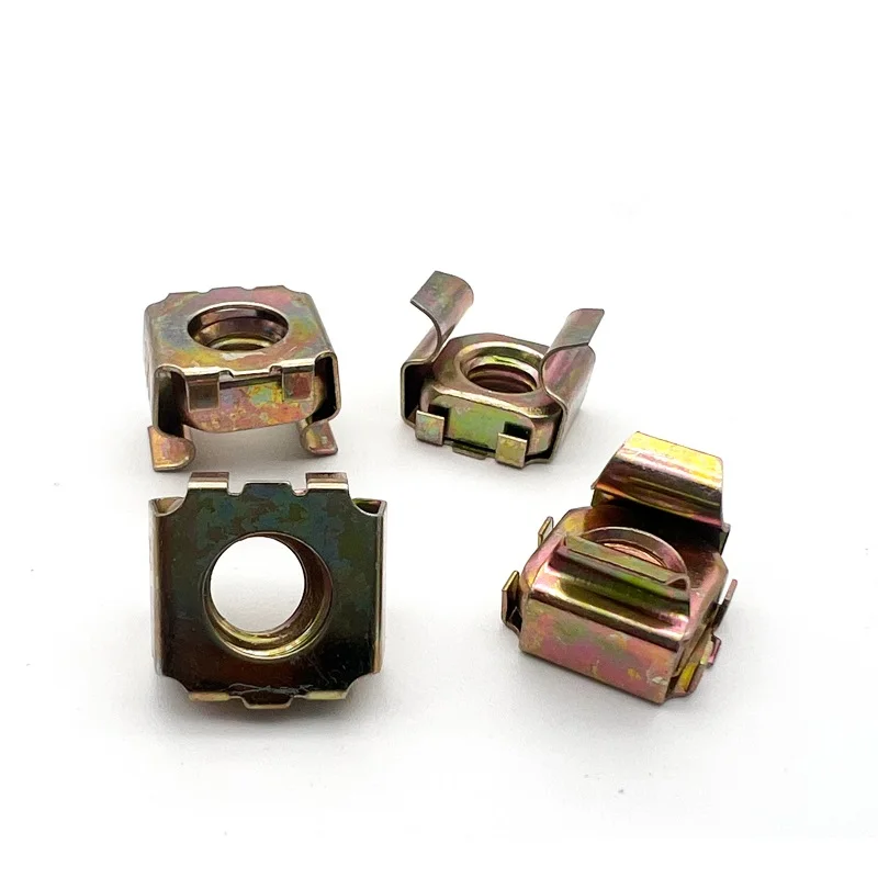 Zinc-Nickel Plated Quartet Floating Nuts - M4-M12, Snap-In Square Cage Nuts, Elastic Enclosure