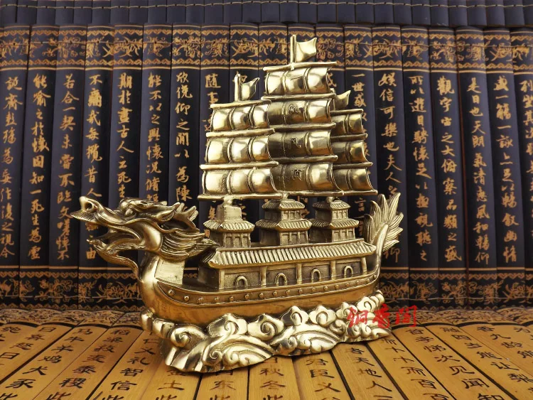 TOP COOL # HOME office company efficacious  thriving business Mascot Success Dragon Sailboat FENG SHUI brass statue-GOOD