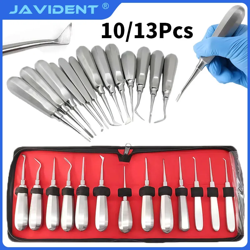 10/13Pcs Dental Stainless Steel Extractor Set Minimally Invasive Tooth Extraction Straight-Bend Tool Dental Instrument Materials