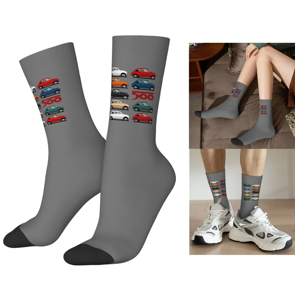 

Носки Fiat 500 с боковым видом, чулки высокого качества в стиле Харадзюку, всесезонные длинные носки, аксессуары для унисекс, рождественские подарки