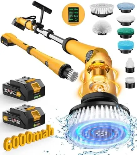 Qimedo Electric Spin Scrubber 6000mAh, 1200RPM, 8 Brushes, Cordless Shower Cleaner with Smart Display