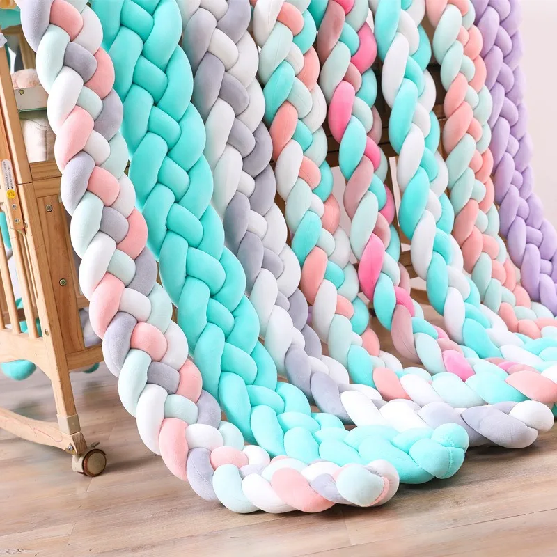 1M 2M 3M Knotted 3-strand Braided Crib Baby Bed Bumper Long Anti-collision Bed Surround Newborns Bumper Circumference Protector