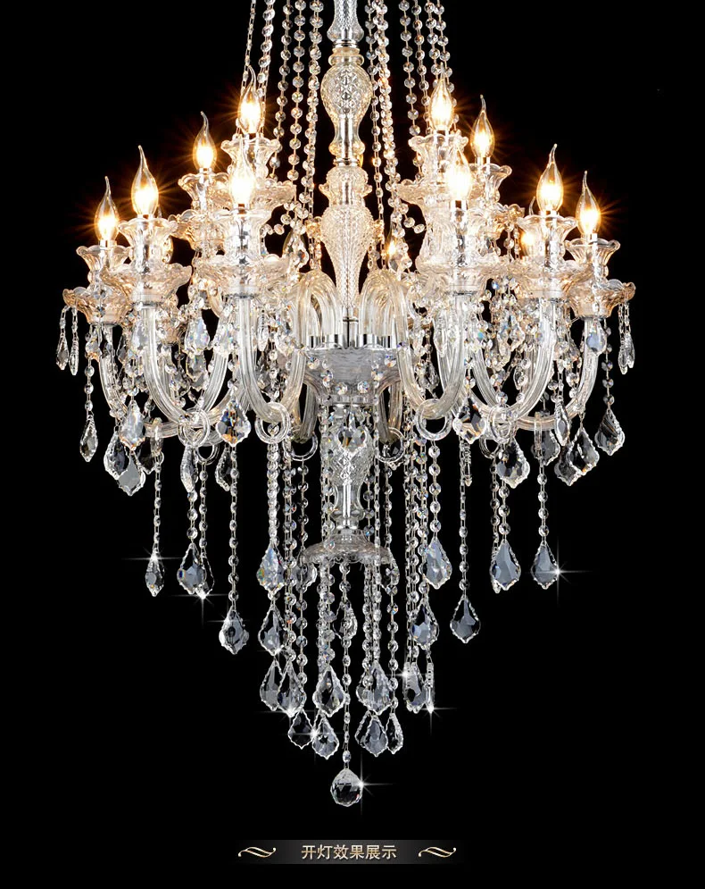 Large Extra Long12/15/18/24 Lights Stair Luxury Crystal Chandelier Modern K9 Lobby Hotel Lustres De Cristal Candle Lamps Fixture