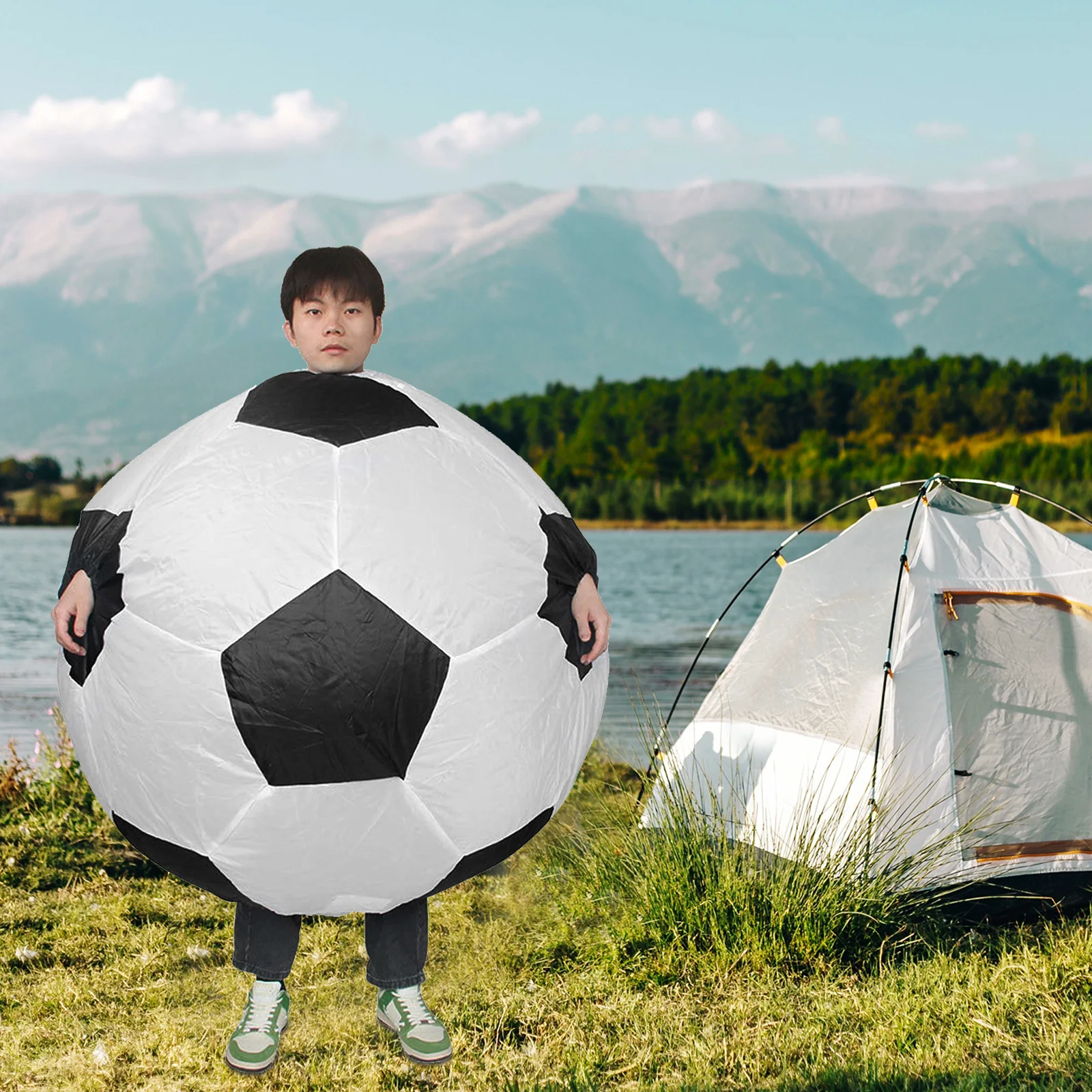 

Inflatable Soccer Costume Blow Up Suit for Cheerleading Sports Events Halloween Cosplay Funny Soccer Ball Costume Outfit
