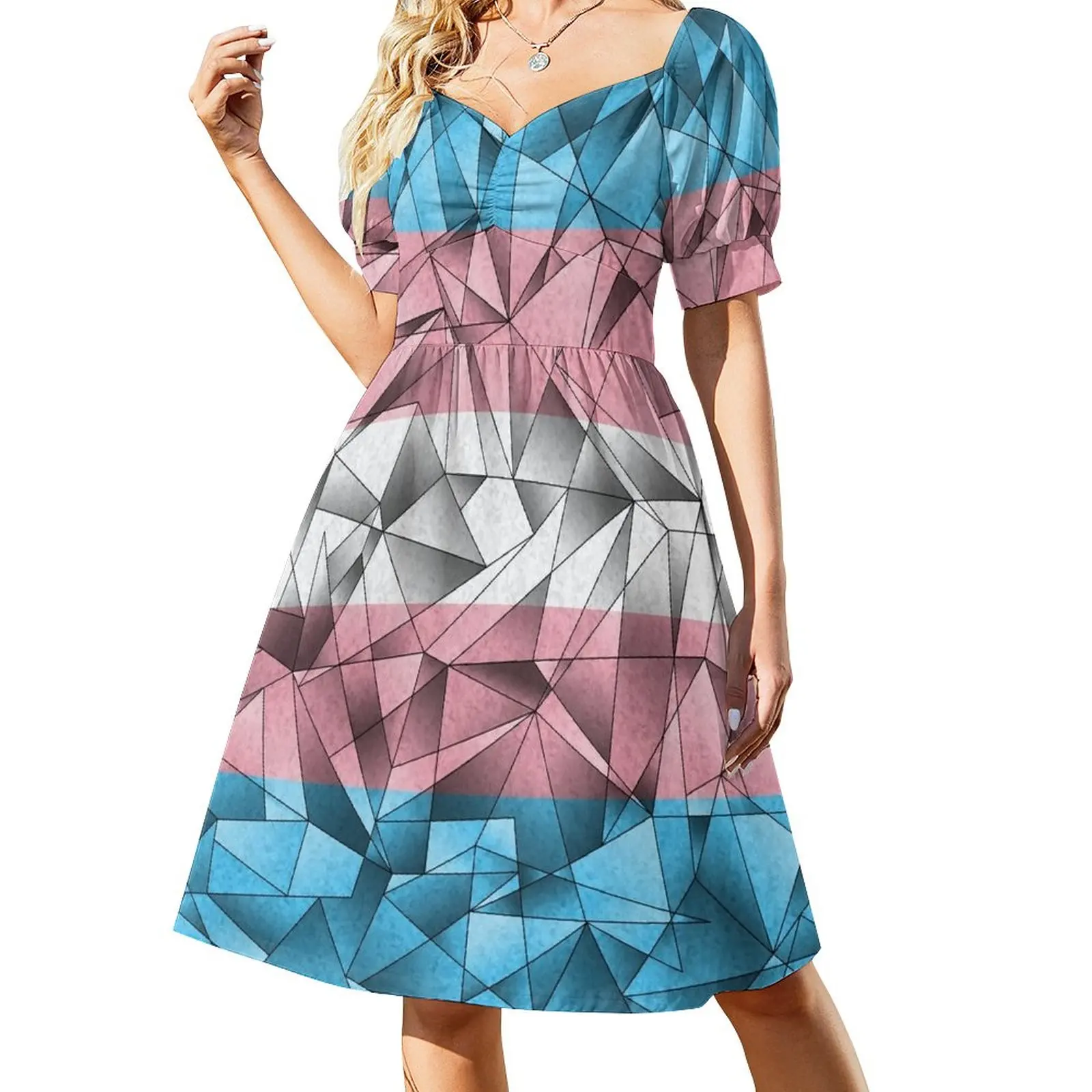 Abstract Fractal Triangles Transgender Pride Flag Pattern Sleeveless Dress Summer skirt