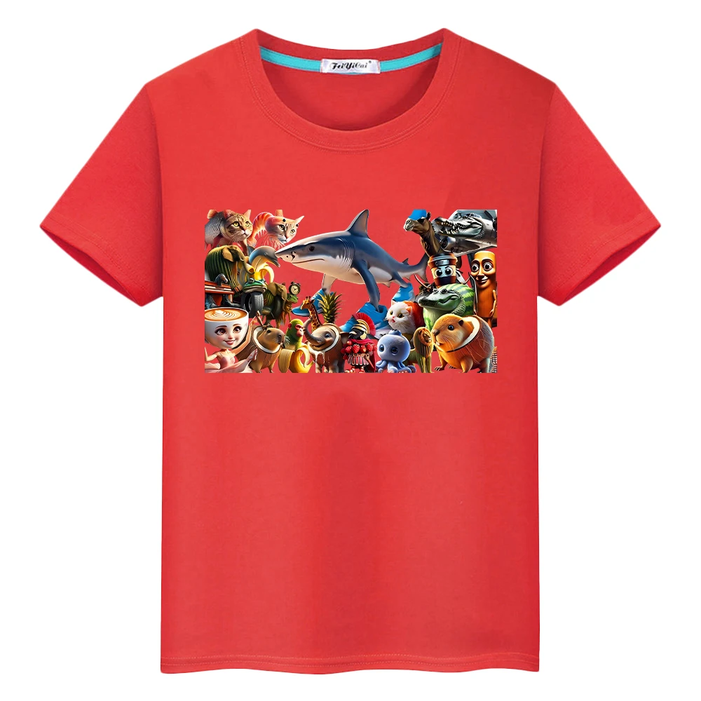 Kawaii 100% القطن الكرتون قصيرة الأكمام أنيمي القمم الإيطالية الدماغ مجموعة طباعة تي شيرت للأطفال الصبي 10 سنة لطيف تيز فتاة الملابس y2k #6