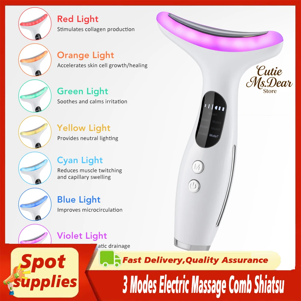 7 LED-kleuren Fotonentherapie Nek Gezicht Lifting Massager Verminder dubbele kin Anti-rimpel Verwijder huidverzorgingshulpmiddelen Vibrerende gezichtsbehandeling