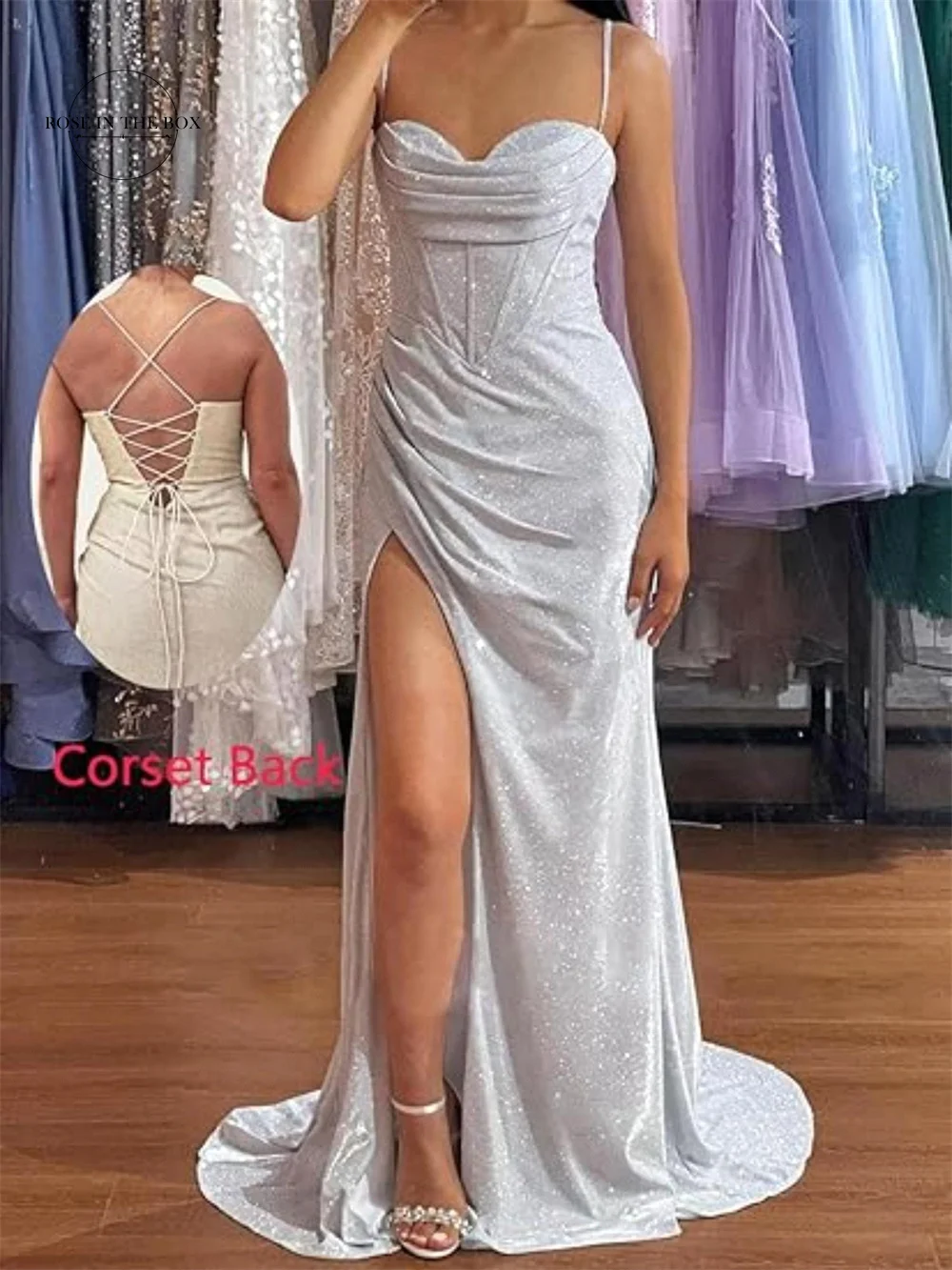 Customized Mermaid Prom Dress Women\'s Elegant Glitter Long Ball Dresses Maxi Sequin Bodycon Evening Party Gowns with Slit