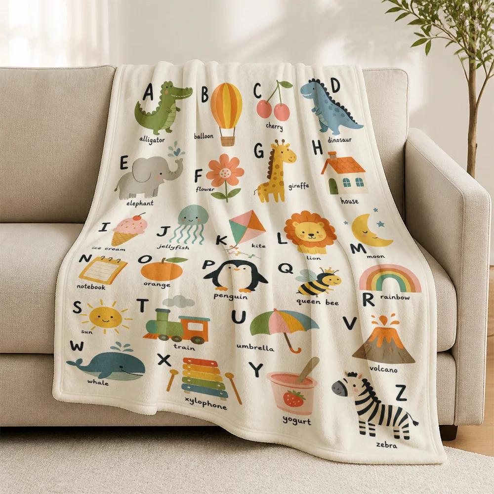 Adorable A to Z Alphabet Throw Blanket for Nursery Kids Playroom Educational Learning Cozy Sofa Throw for Baby Boys Girls Gifts