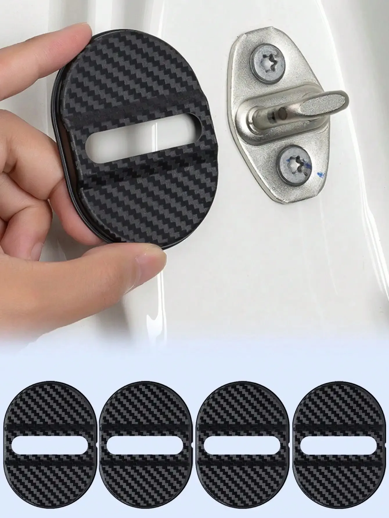 4-12Pcs Carbon Fiber Door Lock Covers Universal Shock-Absorbing, Noise-Reducing Rainproof Easy Peel & Stick Fit for Sedans/SUVs