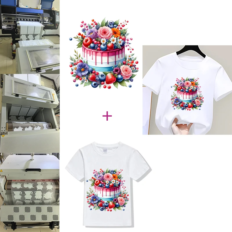 Medium Size cake flower Sticker On Clothes For Girl Dresses Decals Patches Washable Thermal Press Hoodies Tops Vinyl Diy Patch