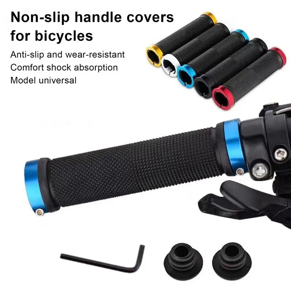 1 Pair Bicycle Handlebar Grip Cover with Ends Screwdriver Tool Non-slip Rubber Aluminum Alloy MTB Road Bike Handlebar Grip