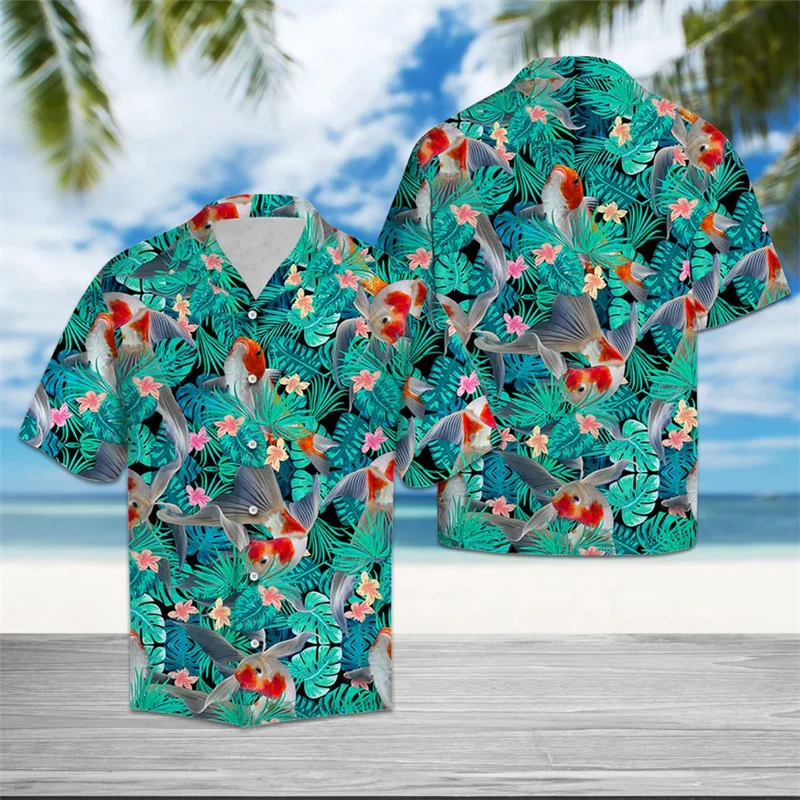 

Fashion Koi Pattern Hawaiian Shirts For Men Summer Trendy Streetwear 3D Fish Printed Shirt Casual Oversized Harajuku Blouses