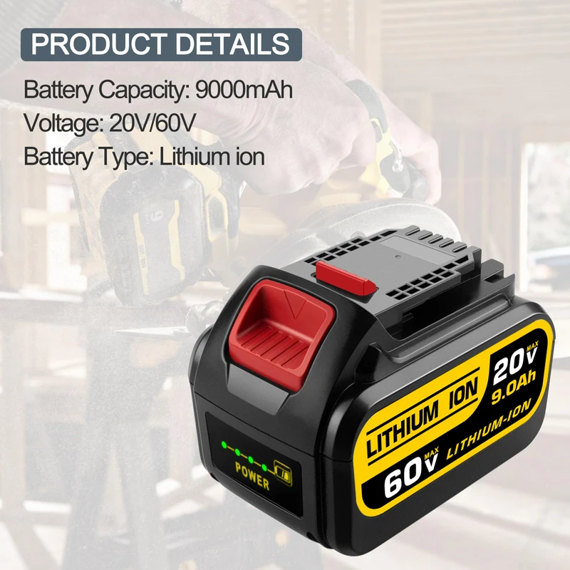 Batteria 9.0Ah DCB609 20V 60V compatibile con Dewalt Sostituzione per batteria 20V/60V DCB606 DCB612 DCB200 DCB206 DCB203 DCB205