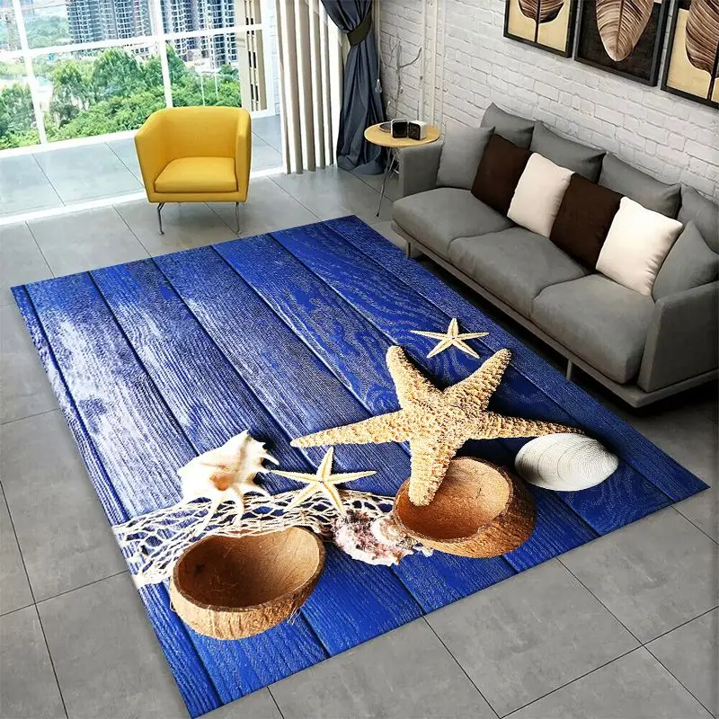 Tropical Beach Starfish Shell Sea Star Large Area Rug Non-slip Carpet for Bedroom Living Room Sofa Doormat Home Decor Floor Mat